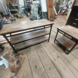 Large Solid Industrial Style Shelfing Display Unit with matching End Table