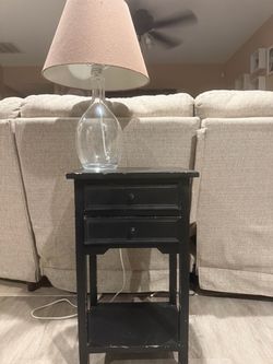 Black Wood Side Table with Two Drawers and ILEA lamp