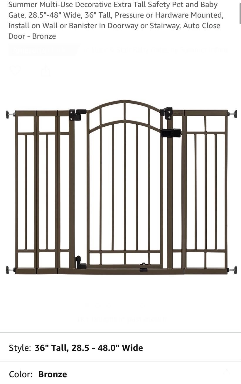 Summer Multi-Use Decorative Extra Tall Safety Pet and Baby Gate, 28.5"-48" Wide, 36" Tall, Pressure or Hardware Mounted, Install on Wall or Banister i