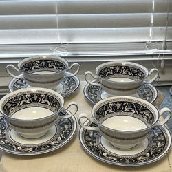 Four Sets Wedgewood Florentine, Porcelain Dragon, Soup Bowls