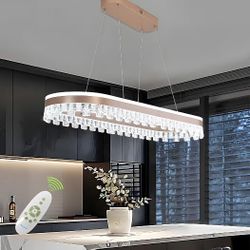 Modern Chandelier for Dining Room,Gold Led Crystal Chandelier Light Fixture Dimmable Pendant Light for Kitchen Island Lighting 3000K-6500K with Remote