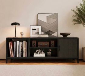 Modern 65” Farmhouse TV Stand & Entertainment Center with Storage – Black