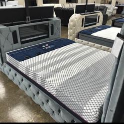 Tufted Bedroom Set , Tv Stand , Fireplace 