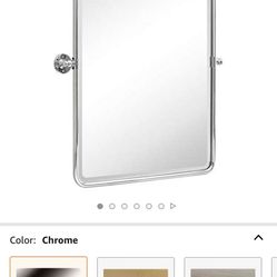 TEHOME 27 x 35 " Farmhouse Chrome Metal Framed Pivot Rectangle Bathroom Mirror Tilting Beveled Vanity Mirrors for Wall