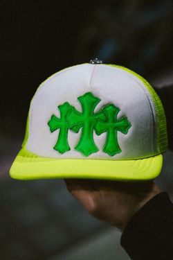 Chrome Heart Triple Cross Trucker Hat Lime Green