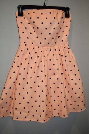 Peach Strapless Polka Dot Dress - Size S