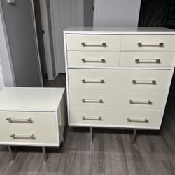 Off white dresser, and nightstand