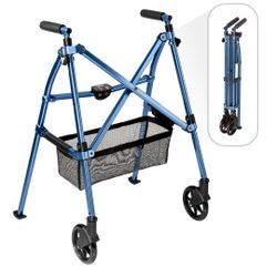 Stander EZ Fold-N-Go Walker, Lightweight Folding Mobility Rolling Walker for Seniors and Adults, 6-inch Wheels, Ski Glides and Organizer Pouch, Cobalt