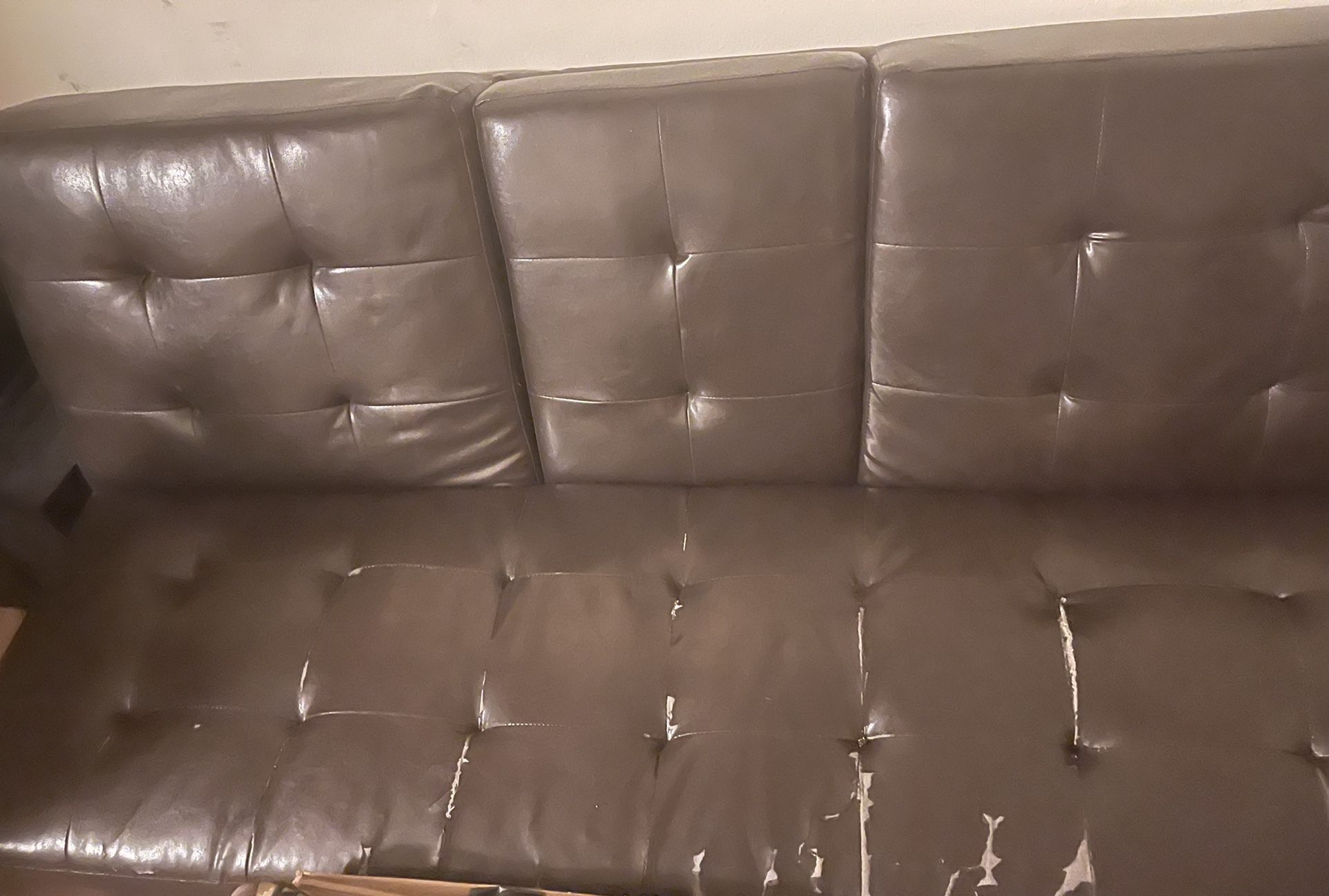 Brown Leather Futon (3 Pillows Included)