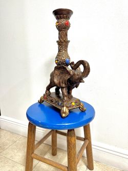 Multi-Colored Resin Bombay Style Elephant Pillar Candlestick