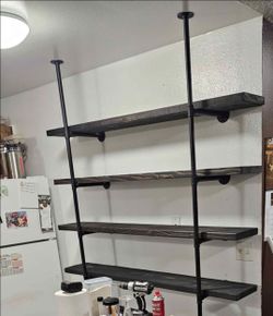 Piping wood wall shelf