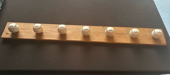 Wood Baseball hat Rack with 7 Rawlings Baseballs