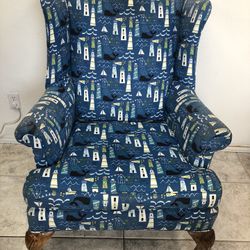 American Antique Wingback With Carved Oak Legs