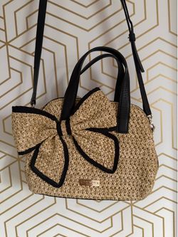 Kate Spade Raffia Bow Satchel – Straw Bag w/ Black Trim + Crossbody Strap