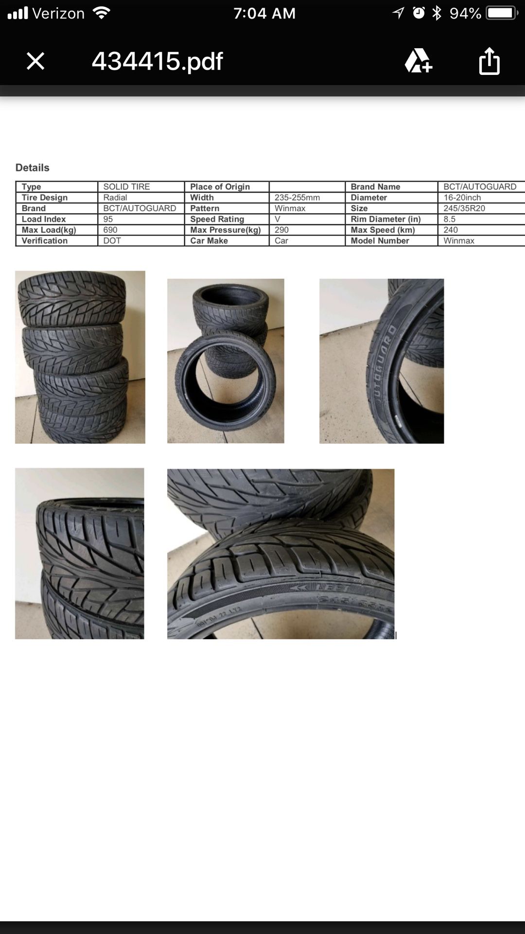 REDUCED!! LN BCT/Autoguard Winmax Radial Car Tires