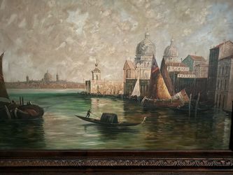 Framed Venice Canal Oil Painting