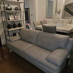 Very Nice Quality Genuine Grey Leather Sofa In Perfect Condition