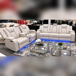 High Quality modern elegant ice leather 2 pc power recliner sofa set  power headrest & footrest Bluetooth speakers