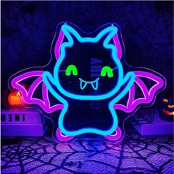 Halloween Neon Signs for Wall Decor Light Up Bats Sign for Man Cave Bats Neon Lights for Bedroom Usb Halloween Led Sign for Bar Hanging Bat Decoration