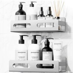Stainless Steel Shower Caddy 2 Pack No Drill Silver Organizer