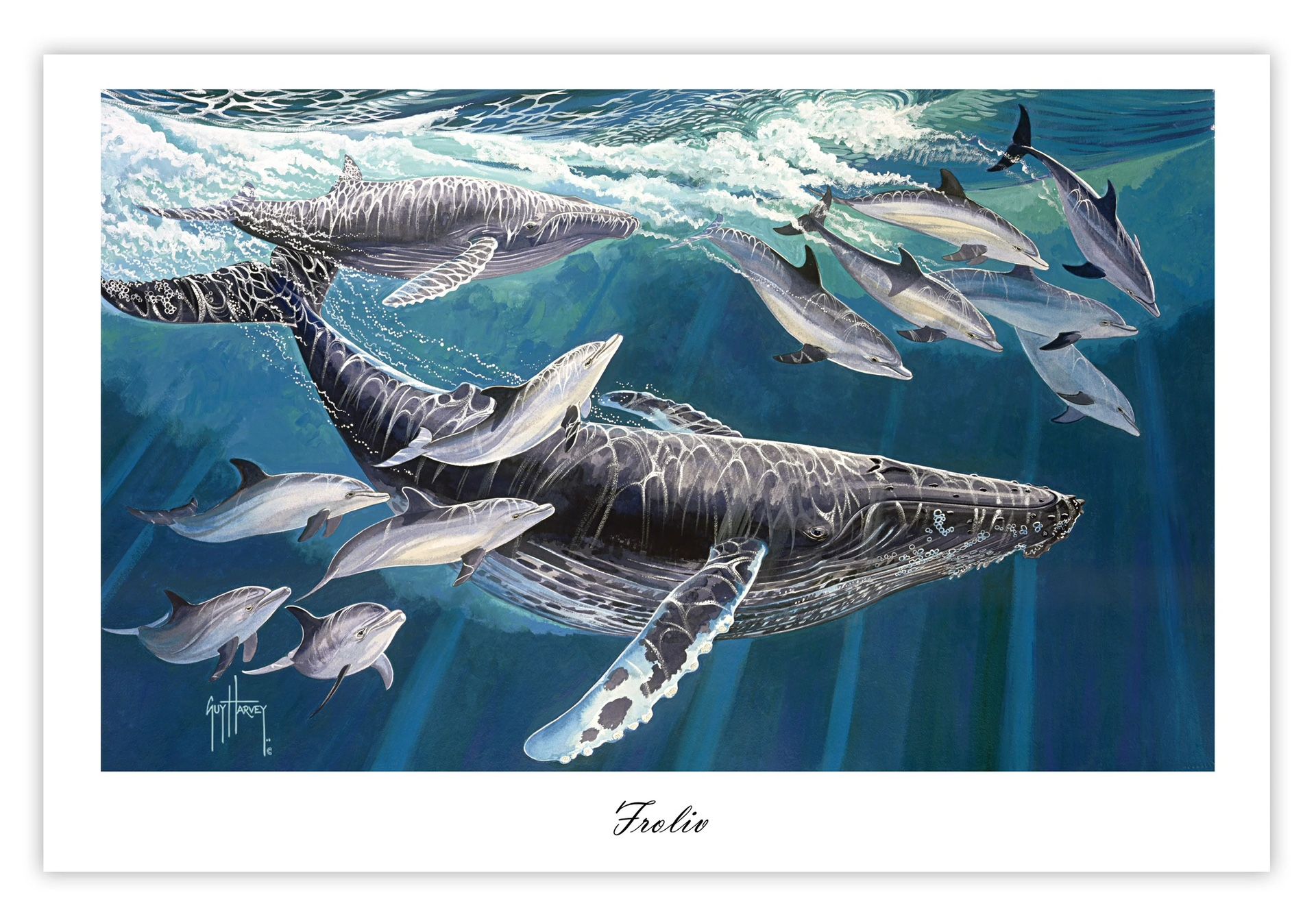 Guy Harvey Limited Edition Print – Humpback Whale & Dolphins – Signed Artwork