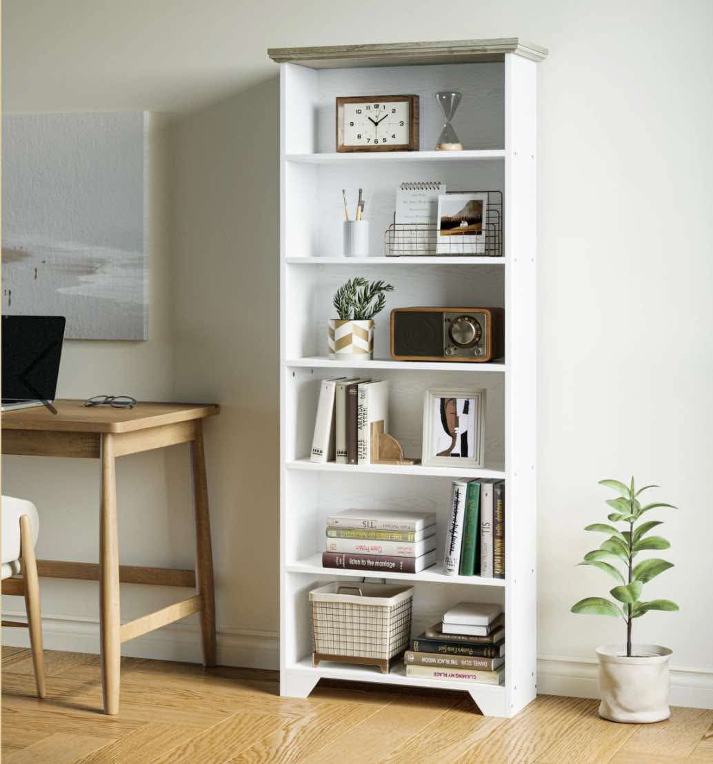 71" Tall White 6 Shelf Bookcase
