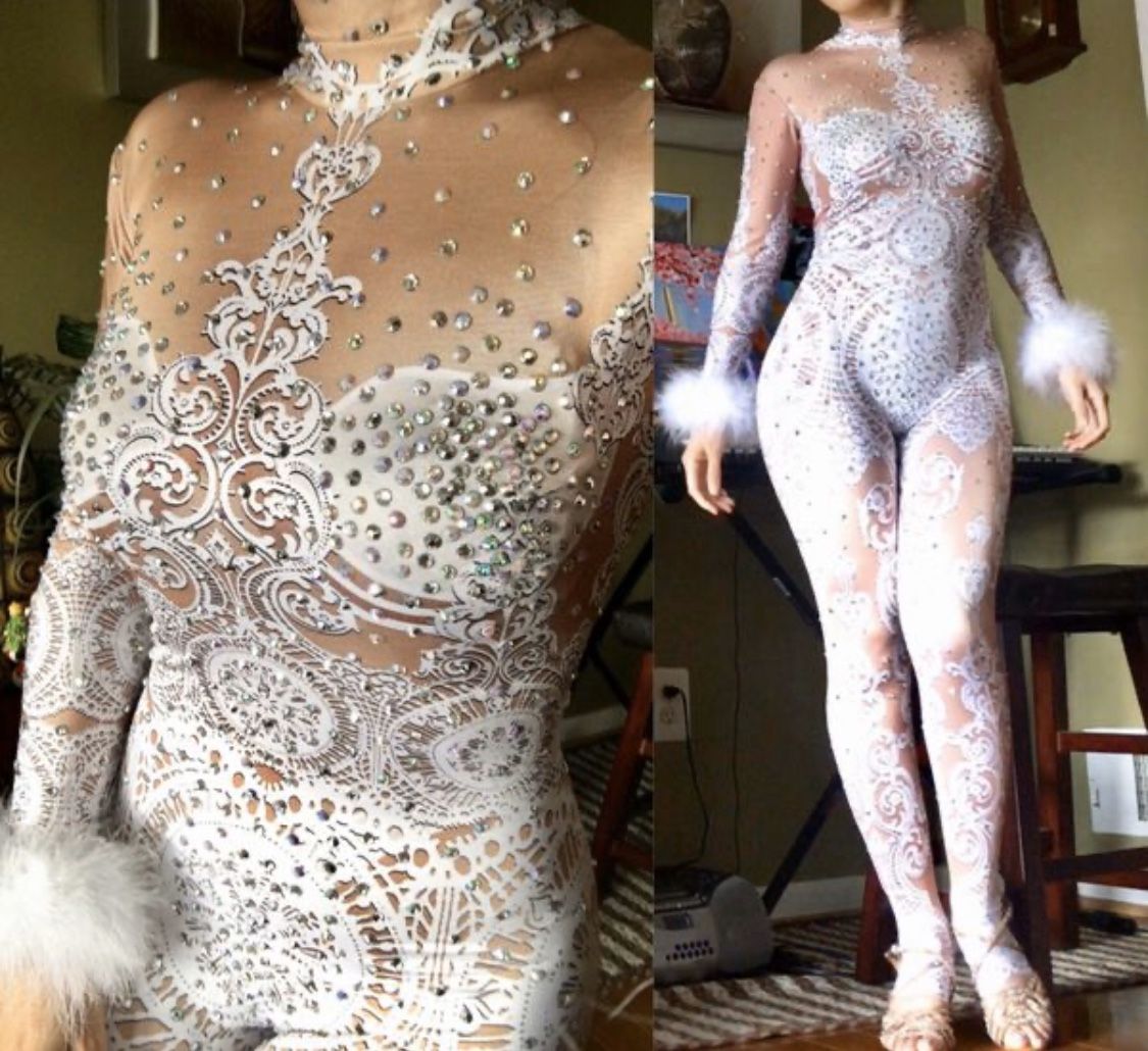 🆕❄️Snow Queen Rhinestone Dance Costume Performance Bodysuit