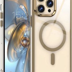 Magnetic Clear Case Compatible with iPhone 14 Pro Max Case, Transparent Cover Compatible with Magsafe, Electroplate Bumper, Shockproof Protective, Sli