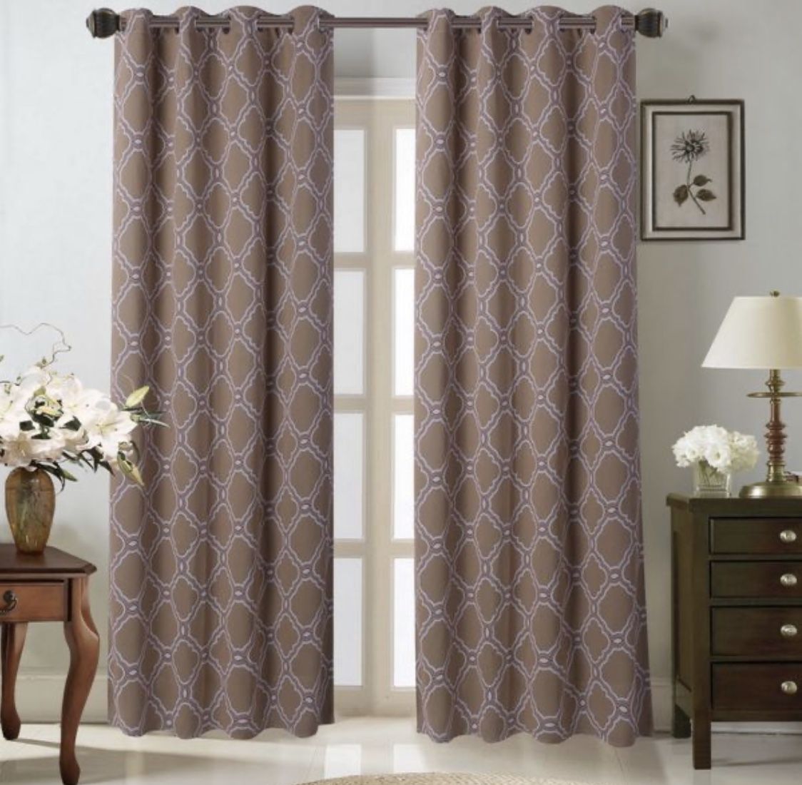 2 Piece set Blackout Window Curtains Honey Cone Pattern 55”x84” Taupe/Beige Color