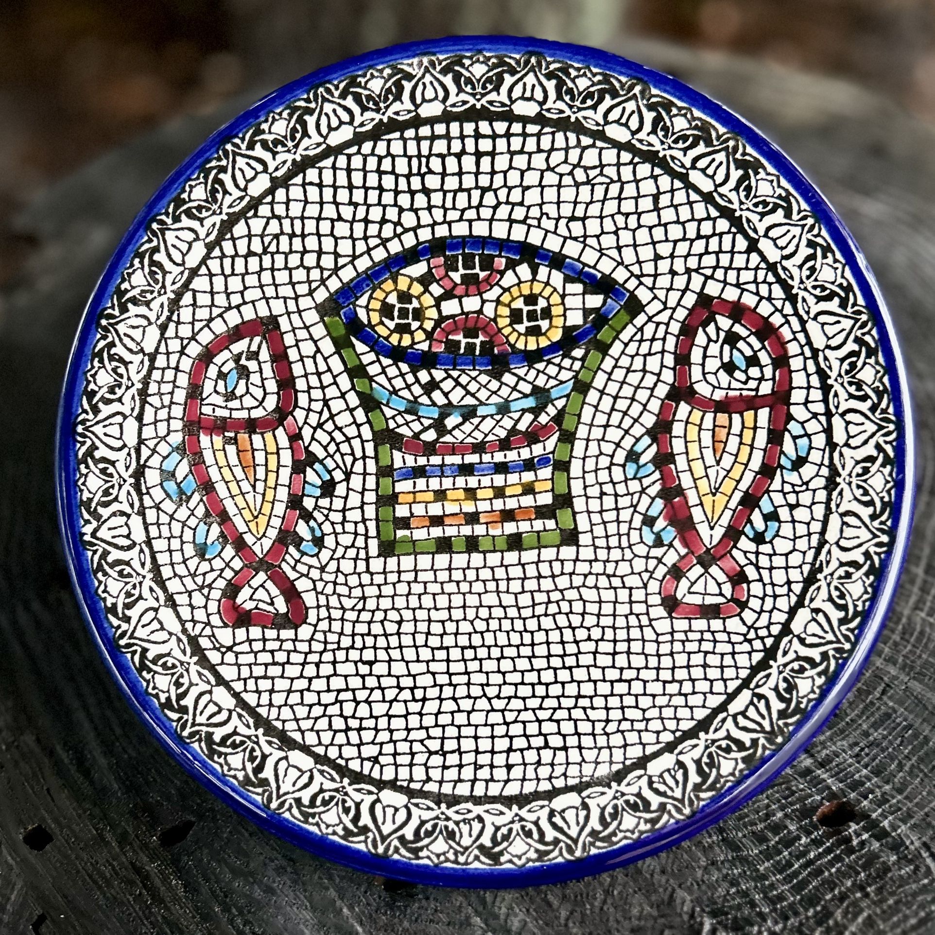 Holy Land Market Armenian Ceramic Plate -Christianity “Miracle Of Loaves And Fish” 8.5” Diameter
