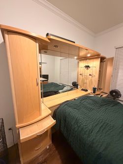 Large Wood Bedroom Wall Unit / Headboard w/ Storage