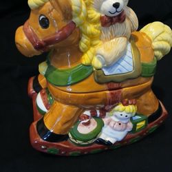Vintage rocking horse holiday figurine cookie jar , excellent condition