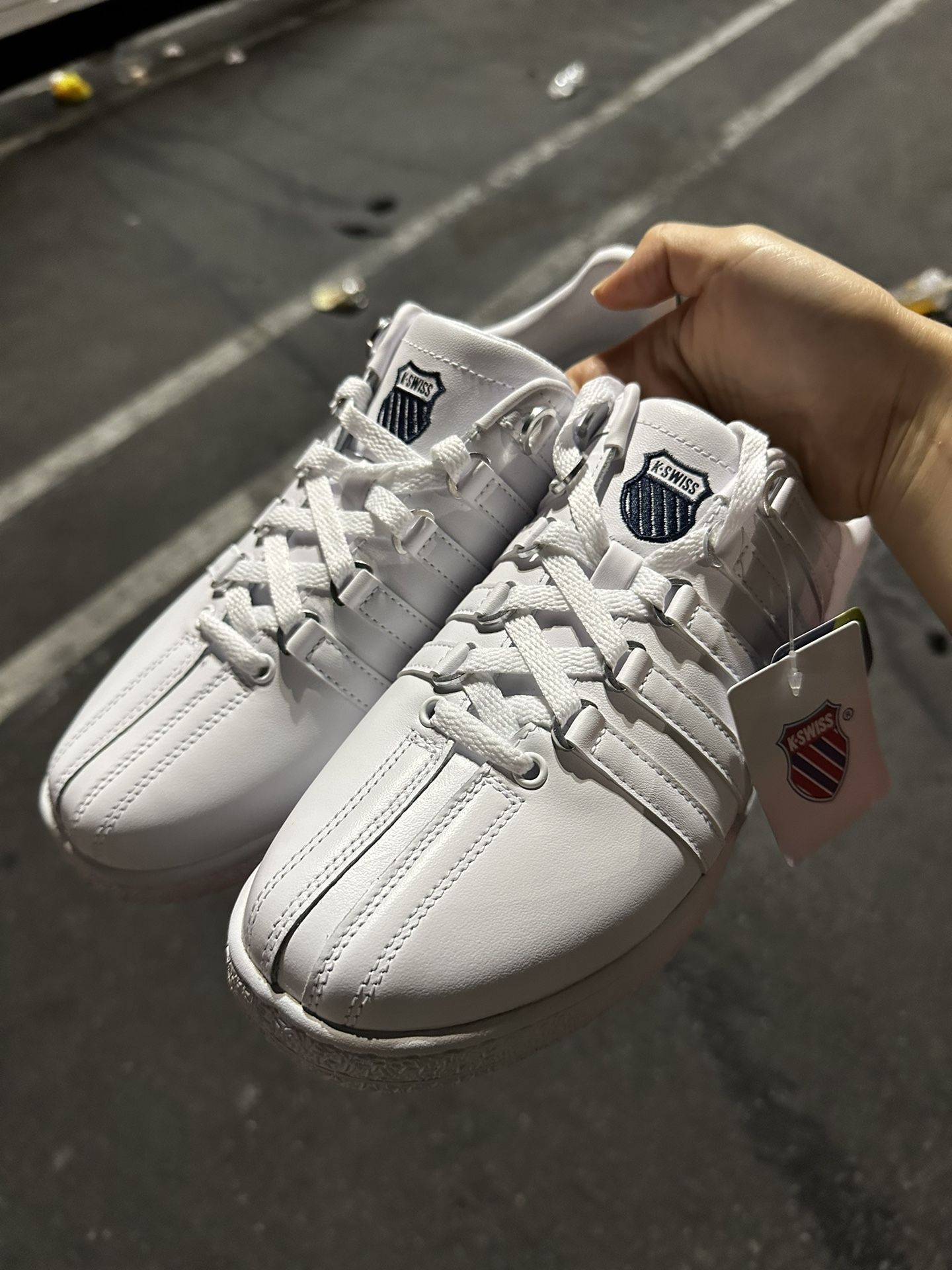 K Swiss Classic White Navy Men Sz 9