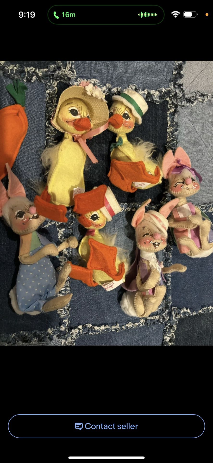 Annalee Lot of 7 VTG Ducks Chicks Rabbit Carrot  Spring Easter Dolls 70s 80s