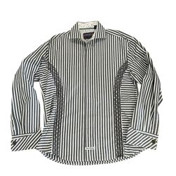 English Laundry shirt Men’s XL Gray Stripe Long Sleeve French cuffs embroidered
