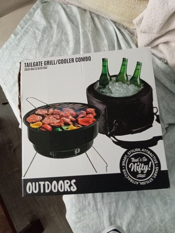 Small Little Outdoor Grill And Bag Of Cooler