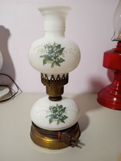 Vintage MCM hand Painted Milk Glass Oil Lamp 