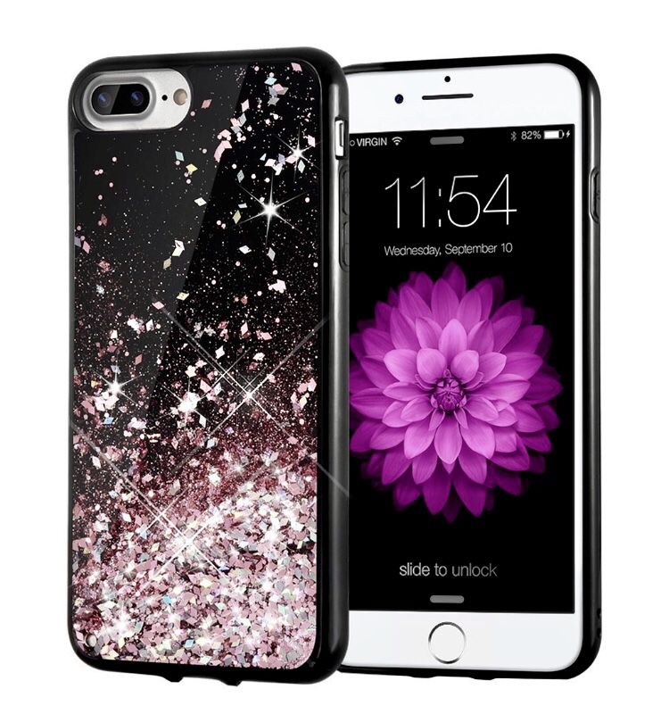 iPhone 6/7/8 plus bumper CASE ONLY! Pink silver Rose gold Liquid moving glitter