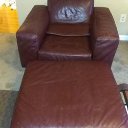 Natuzzi Leather chair and ottoman