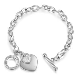 Stainless steel heart shape chain and charm bracelet
