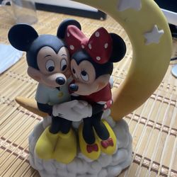 Mickey And Minnie Mouse Sitting On The Moon Musical Ornament