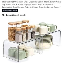 Clear Cabinet Organizer, Shelf Organizer Set of 2 for Kitchen Pantry Organizers and Storage, Display Cabinet Shelf Room Decor Countertop Desk Shelves,