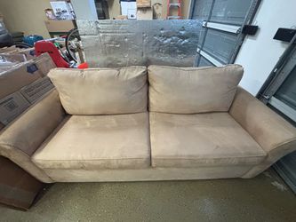 Beige Microfiber Two-Cushion Sofa Bed with Memory Foam Mattress