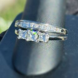 14k White Gold 2.02 CTW Princess Cut Diamond Engagement & Wedding Ring 11 size