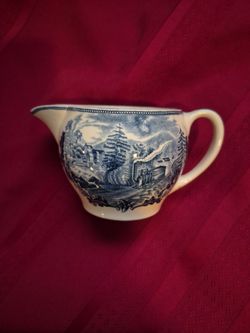 Blue and White Transferware Ceramic Creamer