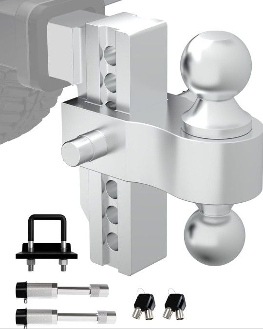 Adjustable Trailer Hitch Ball Mount, Fits 2 inch Receiver, 6 inch Drop/Rise Aluminum Drop Hitch