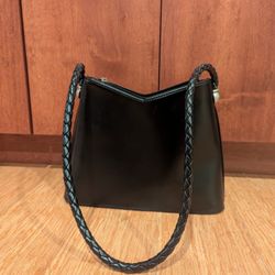 Black Shoulder Bag / Handbag – Braided Handle & Stud Detail