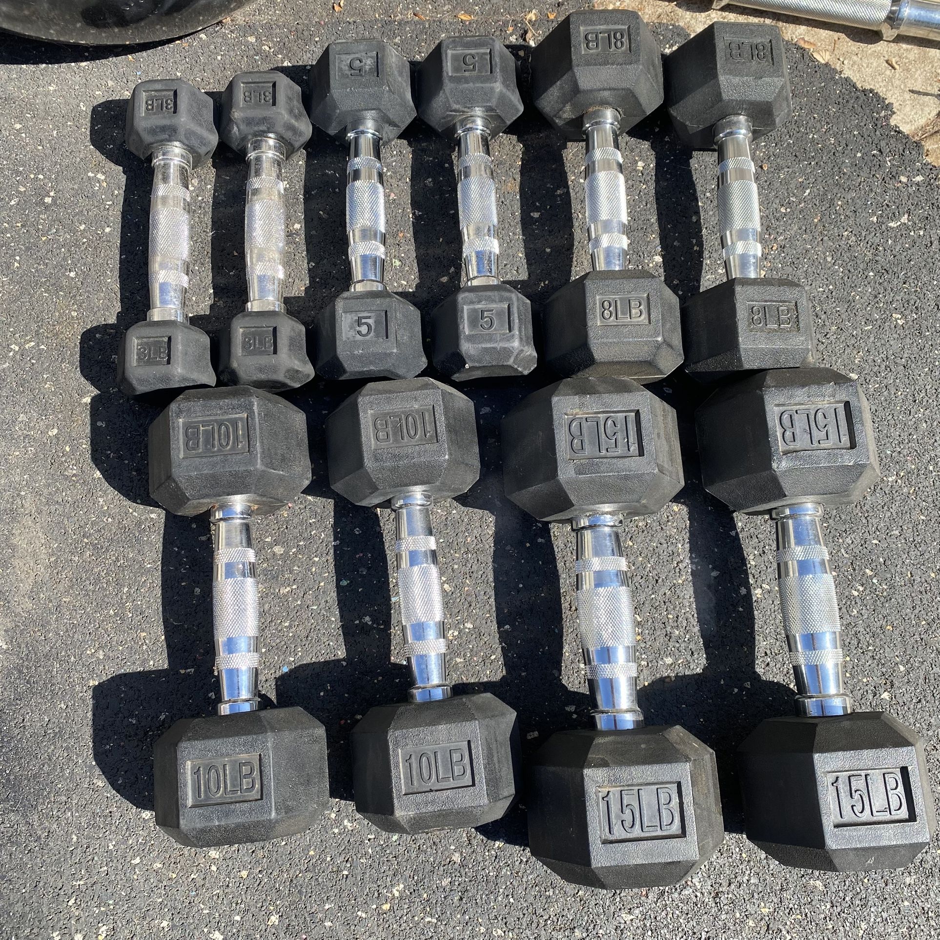 3lb-15lb Rubber Hex Dumbbell Set 