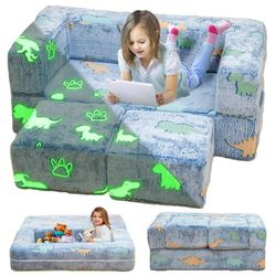 Kids Couch,Glow in The Dark Baby Modular Couch with Washable and Durable Plush Covers,Convertible Baby Fold Out Play Foam and Floor Cushion for Nurser