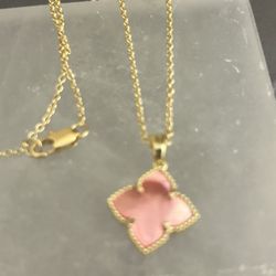 14k Pink Flower Mother of Pearl Necklace